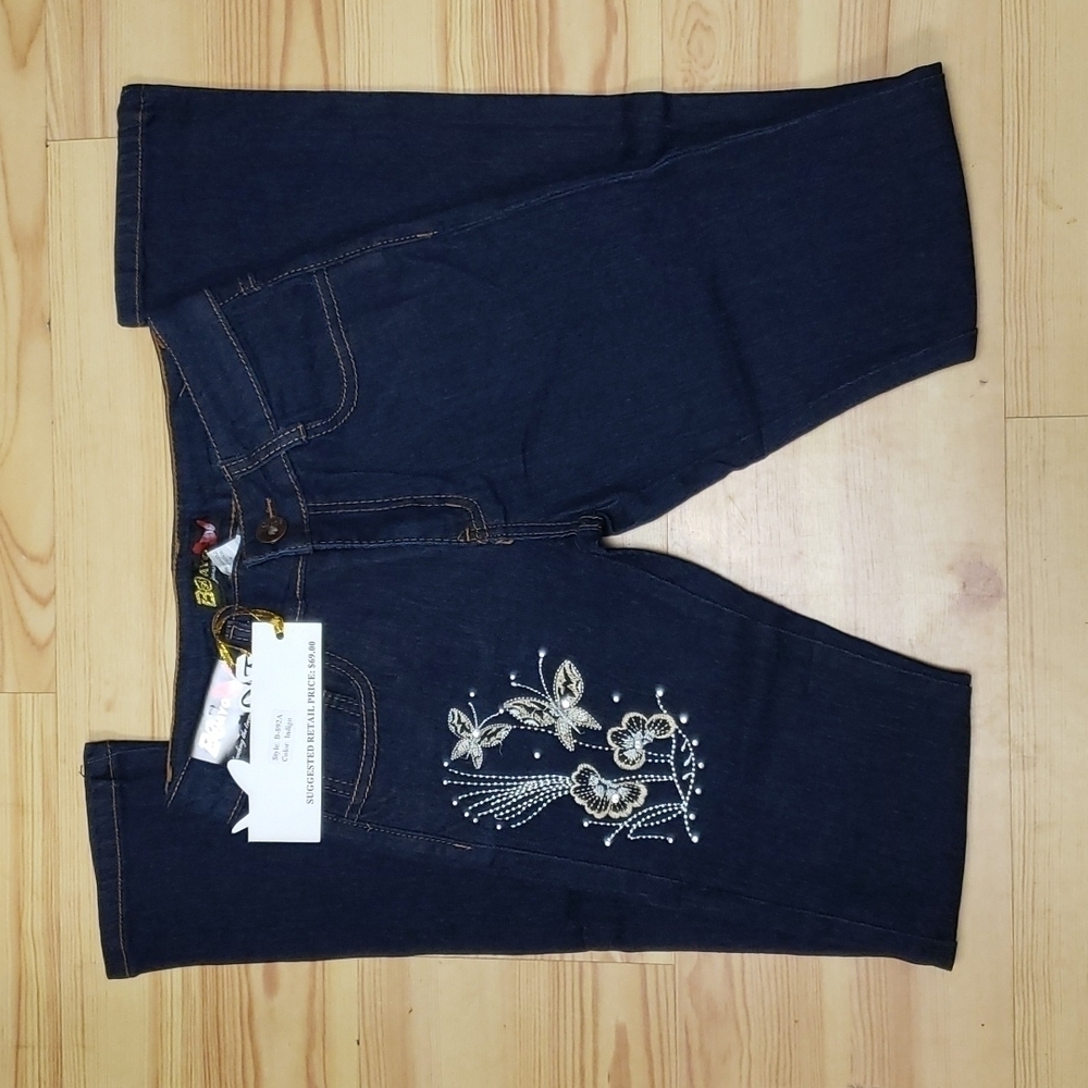 NWT Boaya Floral Straight Leg Dark Comfy Denim Jeans